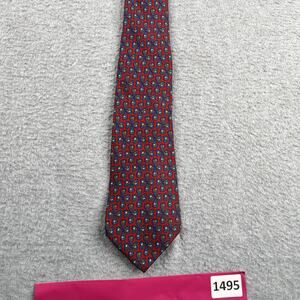 Salvatore Ferragamo Silk Neck Tie Red Navy Clover Print Made In Italy